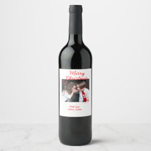 Étiquette Pour Bouteilles De Vin Joyeux Noël arbre de Noël rétro photo d'enfants