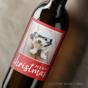 Étiquette Pour Bouteilles De Vin Joyeux Noël avec une photo Carré - rouge