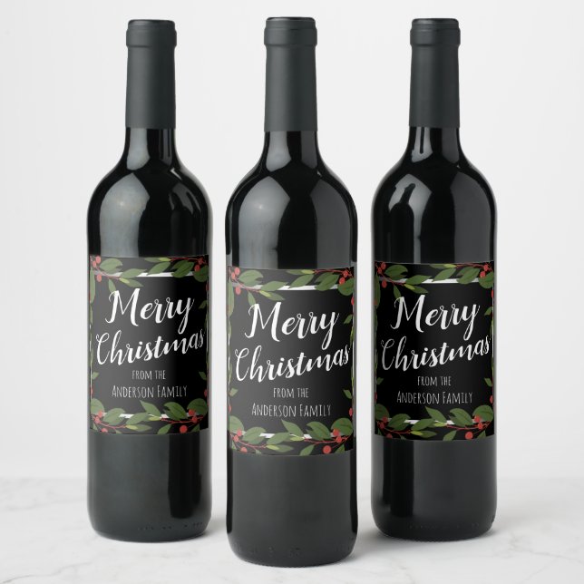 Étiquette Pour Bouteilles De Vin Joyeux Noël Berries Floral (Bouteilles)