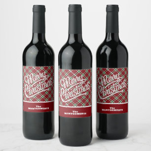 Étiquette Pour Bouteilles De Vin Joyeux Noël chic à carreaux scintillants