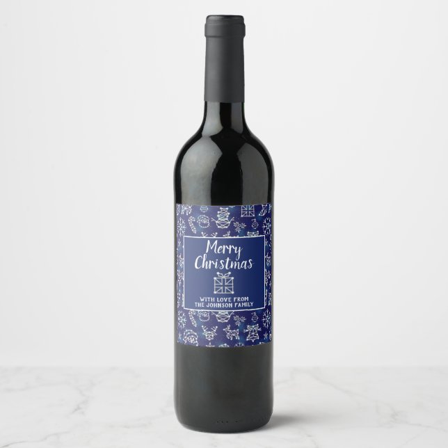 Étiquette Pour Bouteilles De Vin Joyeux Noël Custom Blue Winter Constellations (Devant)