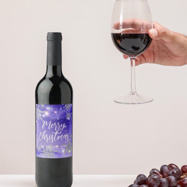 Étiquette Pour Bouteilles De Vin Joyeux Noël d'hiver violet (Créateur téléchargé)