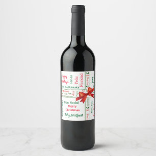 Étiquette Pour Bouteilles De Vin Joyeux Noël différentes langues personnalisées