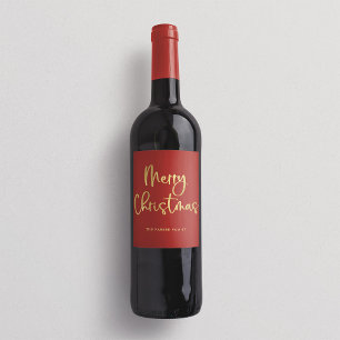 Étiquette Pour Bouteilles De Vin Joyeux Noël Faux Gold Décontracté Script sur rou