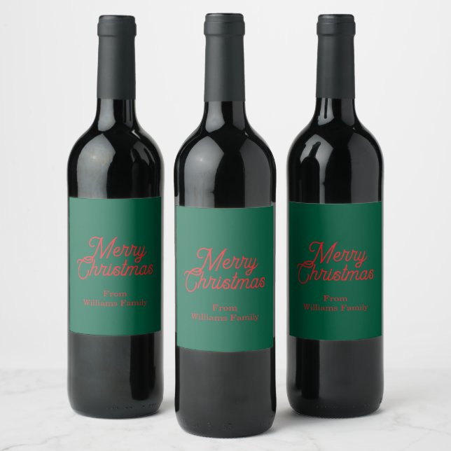 Étiquette Pour Bouteilles De Vin Joyeux Noël Green Script Holiday (Bouteilles)