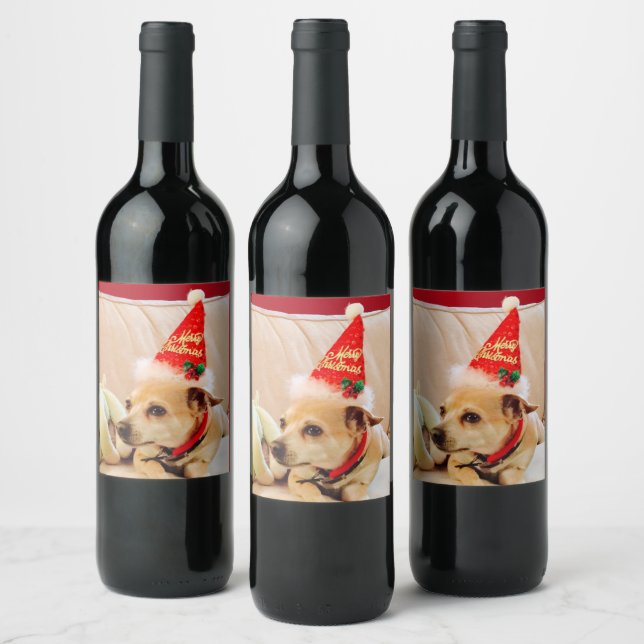 Étiquette Pour Bouteilles De Vin Joyeux Noël mignonne Chihuahua Chig (Bouteilles)