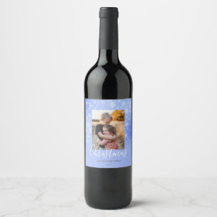 Étiquette Pour Bouteilles De Vin Joyeux Noël Moderne Neige Hiver Bleu Photo