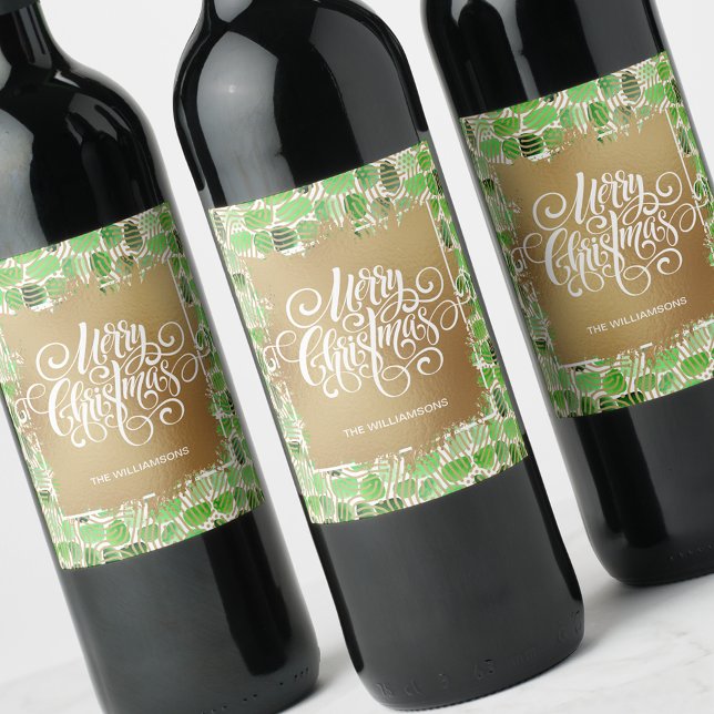 Étiquette Pour Bouteilles De Vin Joyeux Noël or sur Vert (Créateur téléchargé)