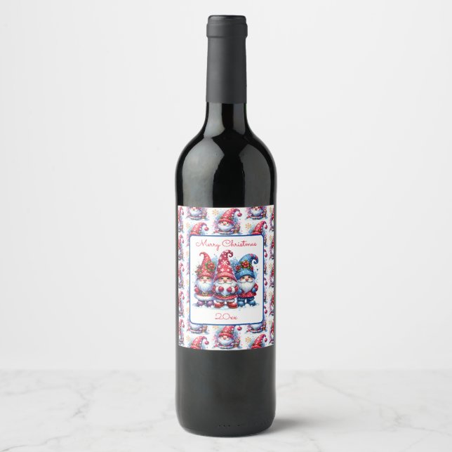 Étiquette Pour Bouteilles De Vin Joyeux Noël Pour Vous | Gnomes vacances (Devant)