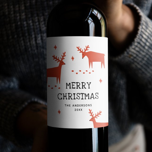 Étiquette Pour Bouteilles De Vin Joyeux Noël. Rennes rouges (Créateur téléchargé)