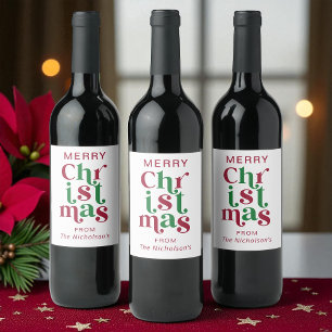 Étiquette Pour Bouteilles De Vin Joyeux Noël Rétro Personnalisé Fantaisiste