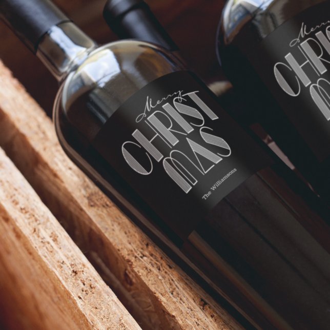 Étiquette Pour Bouteilles De Vin Joyeux Noël Rétro Typographie Noir (Créateur téléchargé)