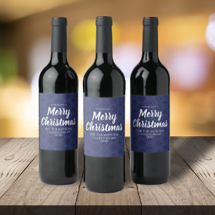 Étiquette Pour Bouteilles De Vin Joyeux Noël Rouge Bleu Marine Simple Flocon de nei