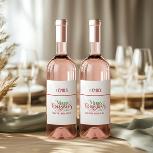 Étiquette Pour Bouteilles De Vin Joyeux Noël Rouge Vert Fancy Typographie