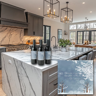 Étiquette Pour Bouteilles De Vin Joyeux Noël Snowflakes hiver Arbres