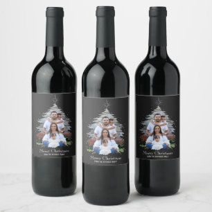 Étiquette Pour Bouteilles De Vin Joyeux Noël tendance Silhouette Photo Grey