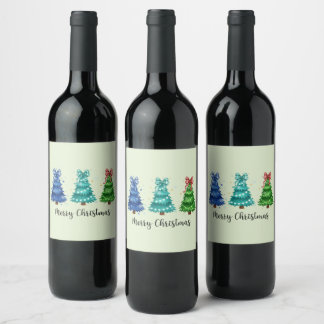 Étiquette Pour Bouteilles De Vin Joyeux Noël Trio Arbre
