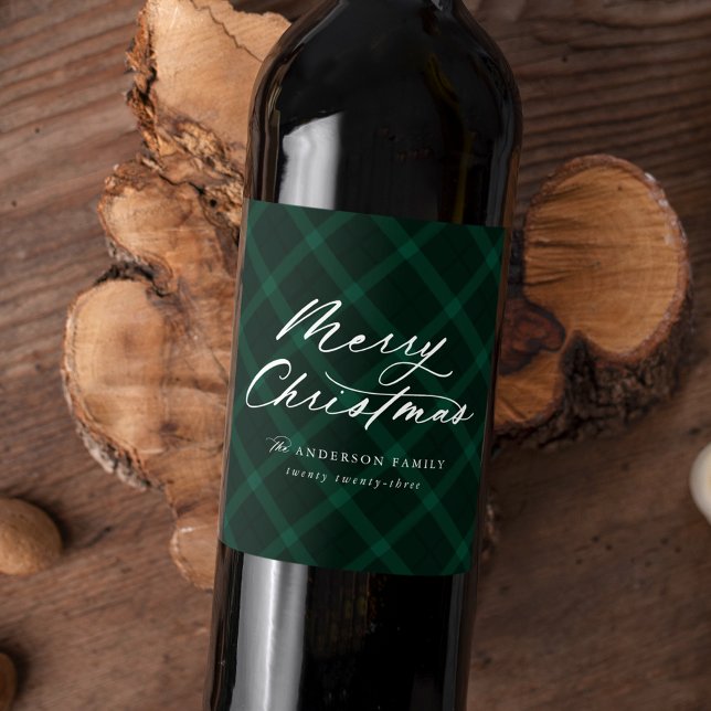 Étiquette Pour Bouteilles De Vin Joyeux Noël vert brossé (Créateur téléchargé)