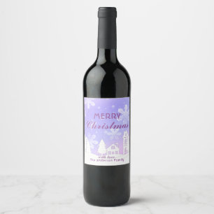 Étiquette Pour Bouteilles De Vin Joyeux Noël violet Maison Blanche Snowflakes
