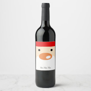 Étiquette Pour Bouteilles De Vin Joyeux Noël Visage de Père Noël Minimaliste Mignon