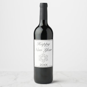 Étiquette Pour Bouteilles De Vin Joyeux Nouvel An Flake Neige Moderne Minimaliste B