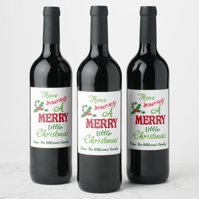 Étiquette Pour Bouteilles De Vin Joyeux petit Noël personnalisé (Bouteilles)