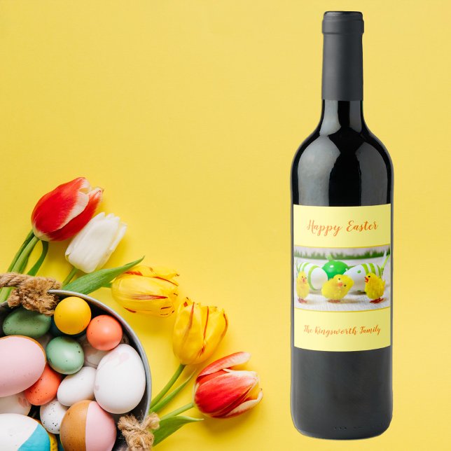 Étiquette Pour Bouteilles De Vin Joyeux poussins de Pâques personnalisés (Créateur téléchargé)