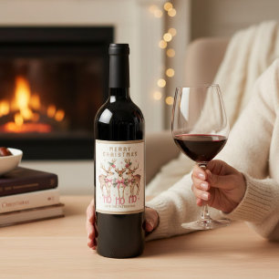 Étiquette Pour Bouteilles De Vin Joyeux rennes de Noël Nom personnalisé