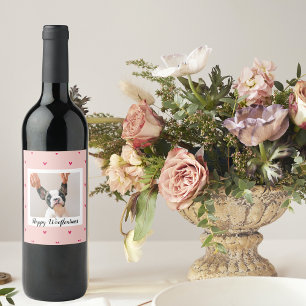 Étiquette Pour Bouteilles De Vin Joyeux Wooflentines Avec Photo Chien   Rouge et ro