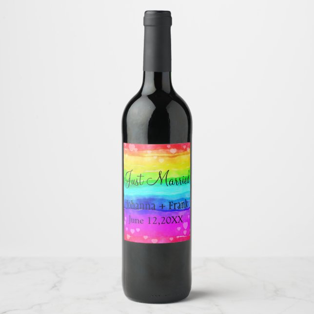 Étiquette Pour Bouteilles De Vin Juste marié Rainbow (Devant)