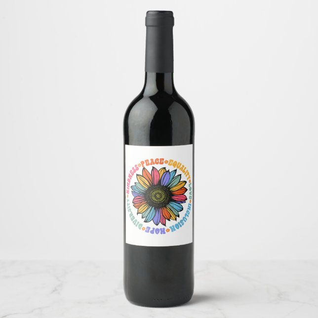 Étiquette Pour Bouteilles De Vin Kindness Peace Equality Love Hope Diversity Human (Devant)