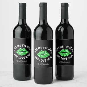 Étiquette Pour Bouteilles De Vin Kiss Je suis Irlandais Finny St Patrick's Day Pers