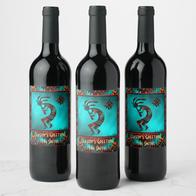 ÉTIQUETTE POUR BOUTEILLES DE VIN KOKOPELLI JOUER LA FLUTE (Bouteilles)