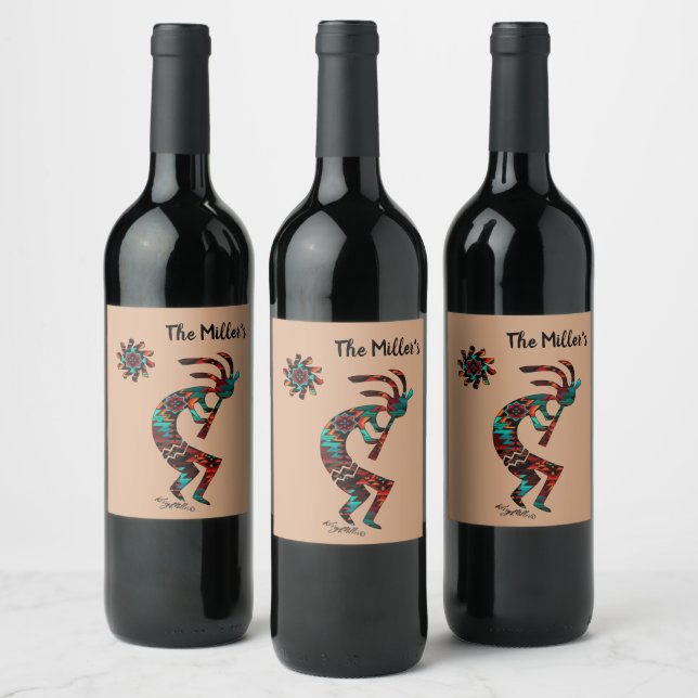 ÉTIQUETTE POUR BOUTEILLES DE VIN KOKOPELLI JOUER LA FLUTE (Bouteilles)