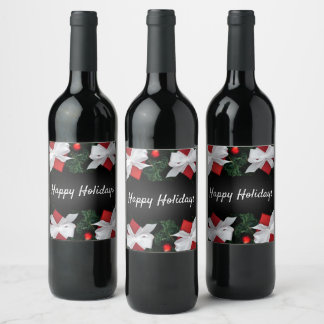 Étiquette Pour Bouteilles De Vin La branche de l'arbre à pin noir présente Noël