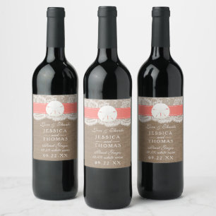Étiquette Pour Bouteilles De Vin La collection de mariage Coral Sand Dollar Beach