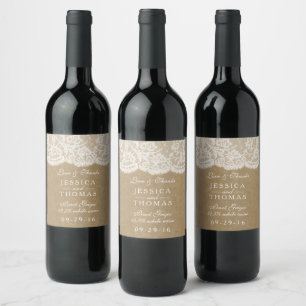 Étiquette Pour Bouteilles De Vin La collection de Mariages Kraft & Lace