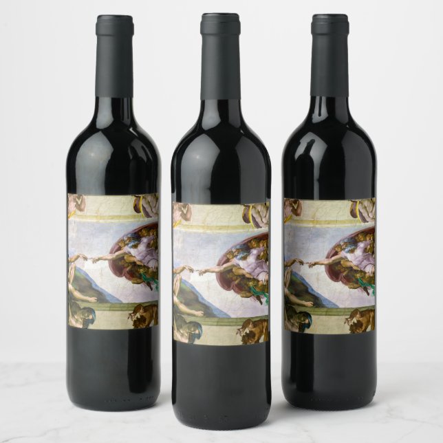Étiquette Pour Bouteilles De Vin La création d'Adam par Michel-Ange (Bouteilles)