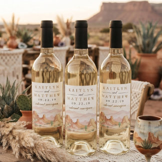 Étiquette Pour Bouteilles De Vin La gamme de mariage désertique à l'aquarelle -