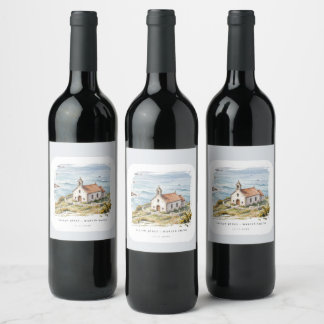 Étiquette Pour Bouteilles De Vin La petite chapelle au bord de la mer Mariage