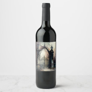 Étiquette Pour Bouteilles De Vin La série Porte de cimetière gothique Design 12