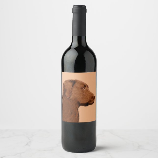 Étiquette Pour Bouteilles De Vin Labrador Retriever (Chocolat) Peinture - Chien Art (Devant)