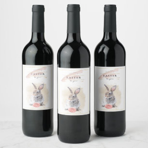 Étiquette Pour Bouteilles De Vin Lapin de Pâques élégant   Joyeux aquarelle de P