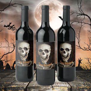 Étiquette Pour Bouteilles De Vin Laughing Skeleton Halloween Personnalisé