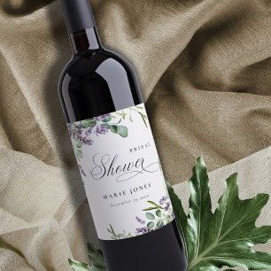 Étiquette Pour Bouteilles De Vin Lavande Eucalyptus Feuillage Floral Fête de Mariag