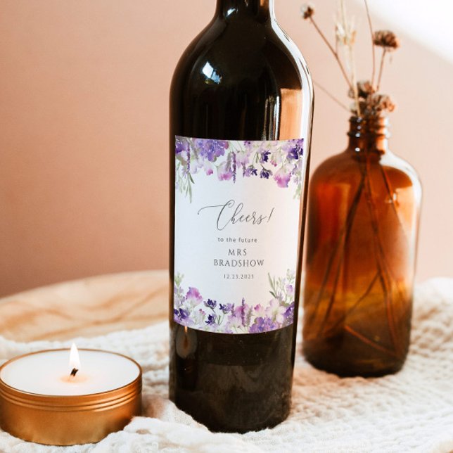 Étiquette Pour Bouteilles De Vin Lavande violet fleur sauvage douche nuptiale (Créateur téléchargé)