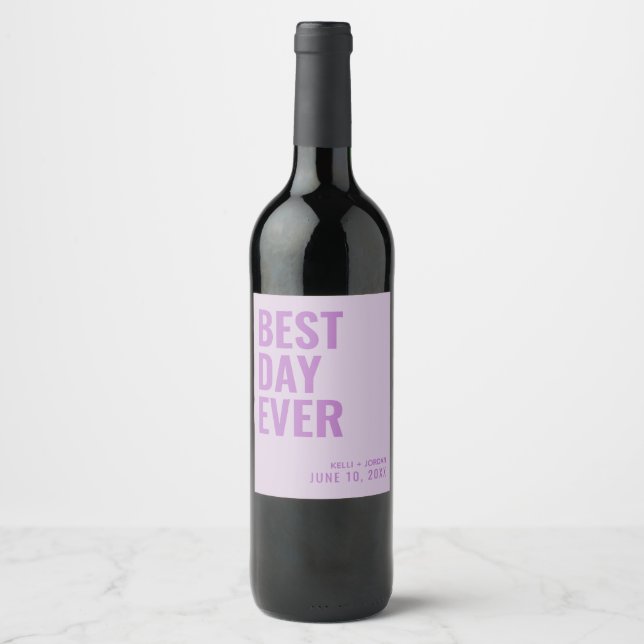 Étiquette Pour Bouteilles De Vin Lavender Moderne Meilleur Jour Jamais Mariage Vin  (Devant)