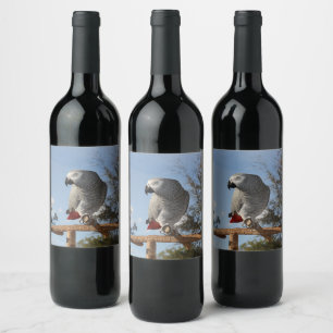 Étiquette Pour Bouteilles De Vin Le perroquet gris d'Afrique