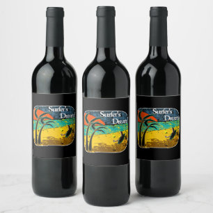 Étiquette Pour Bouteilles De Vin Le rêve d'un surfeur 