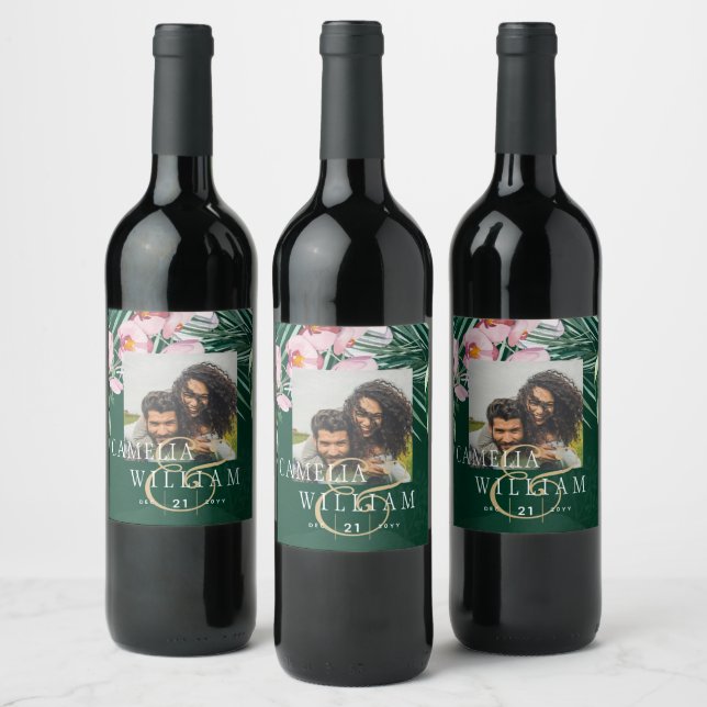 Étiquette Pour Bouteilles De Vin LeahG Mariage botanique vert tropical (Bouteilles)